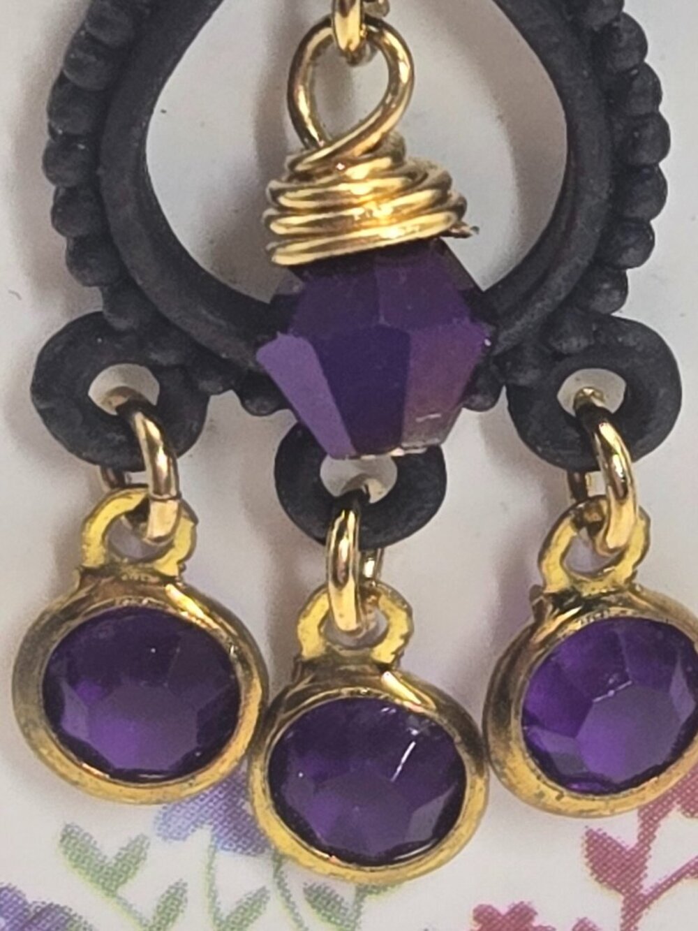 Purple Black & Gold Earrings with Sparkle Handmade Item 68 - Picture 3 of 4